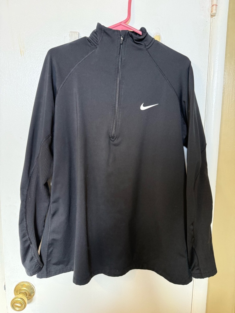 Nike Black 1/4 Zip Performance Pullover with White Swoosh